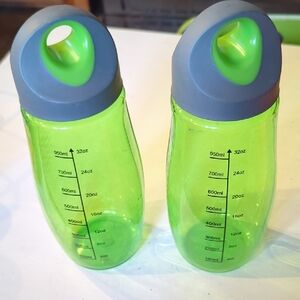 Trudeau Two Green Measurement Water Bottles with Gray Lid